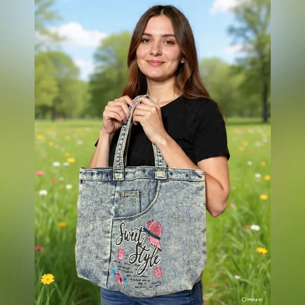 Denim 'Sweet Style' Tote Bag - Blue